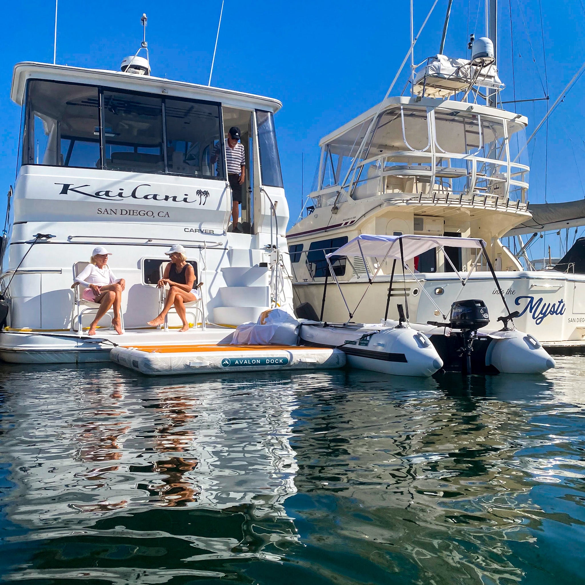 Further Customs 778 Avalon Dock Inflatable Yacht Swim Platform Floating Pop Up Deck Package Best Boat popup pop up Dock Swimstep Extension San Diego Marina CA