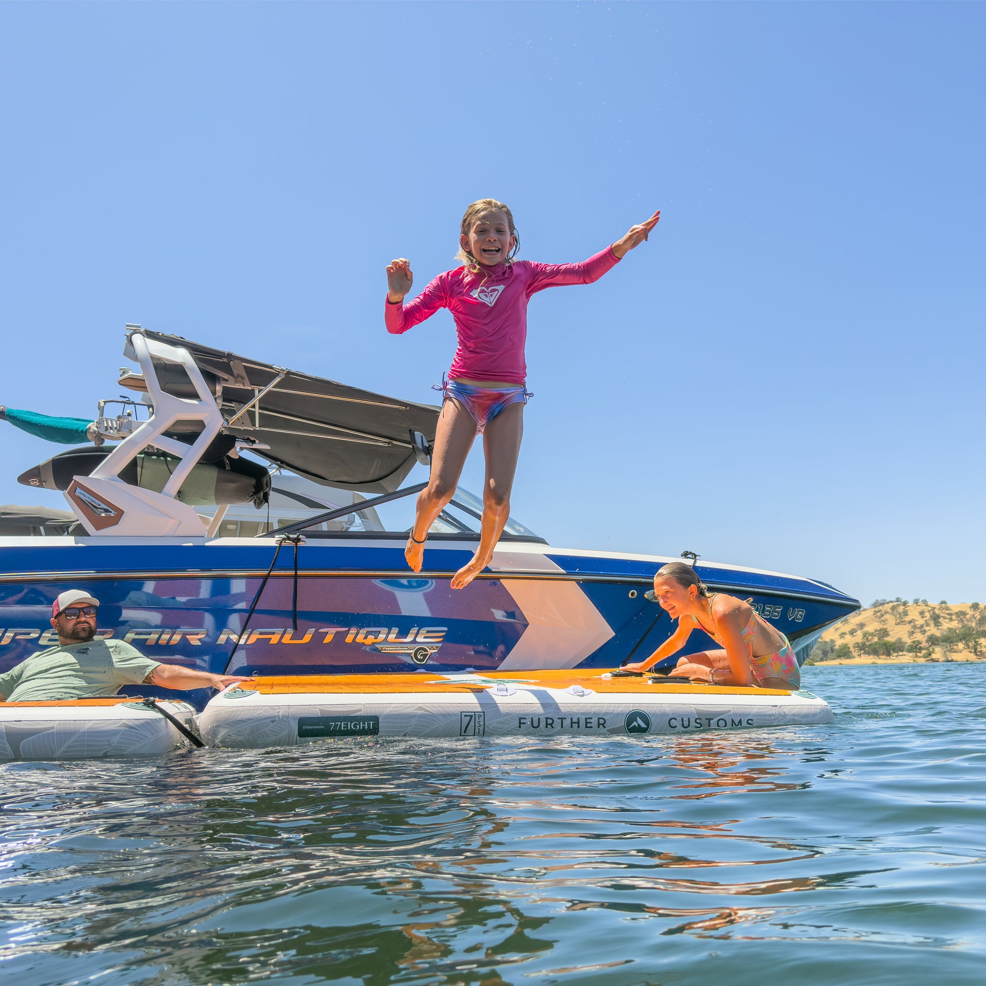 Further Customs 778 Avalon Dock Inflatable Yacht Swim Platform Floating popup dock Pop Up Deck Package Best Kid Friendly Wake Boat Summer Lounge