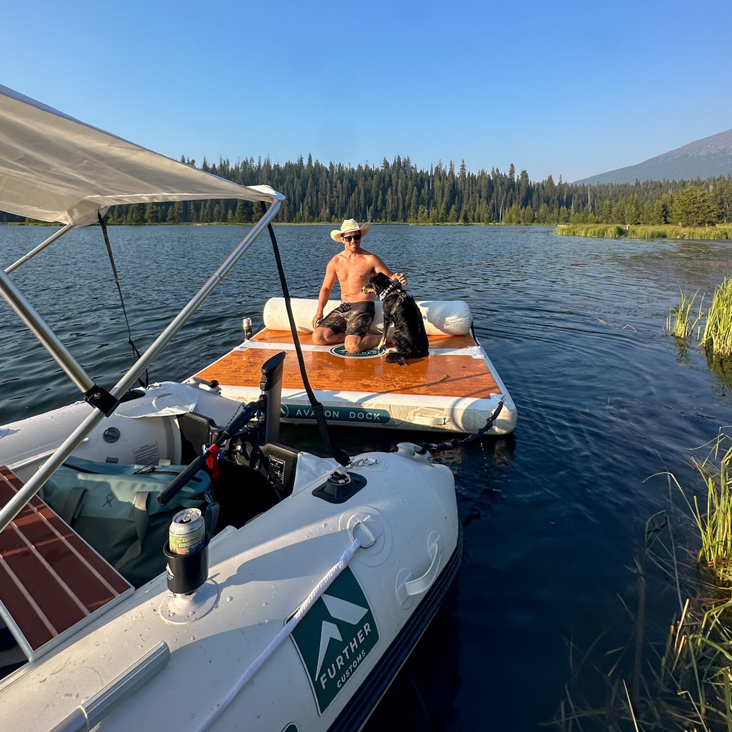 Further Customs 778 Avalon Inflatable Dock Swim Platform Swimstep PopUP Floatable Deck Freshwater Lake Swim Up PopUp Dock Dog Friendly eLite ePropulsion electric outboard engine