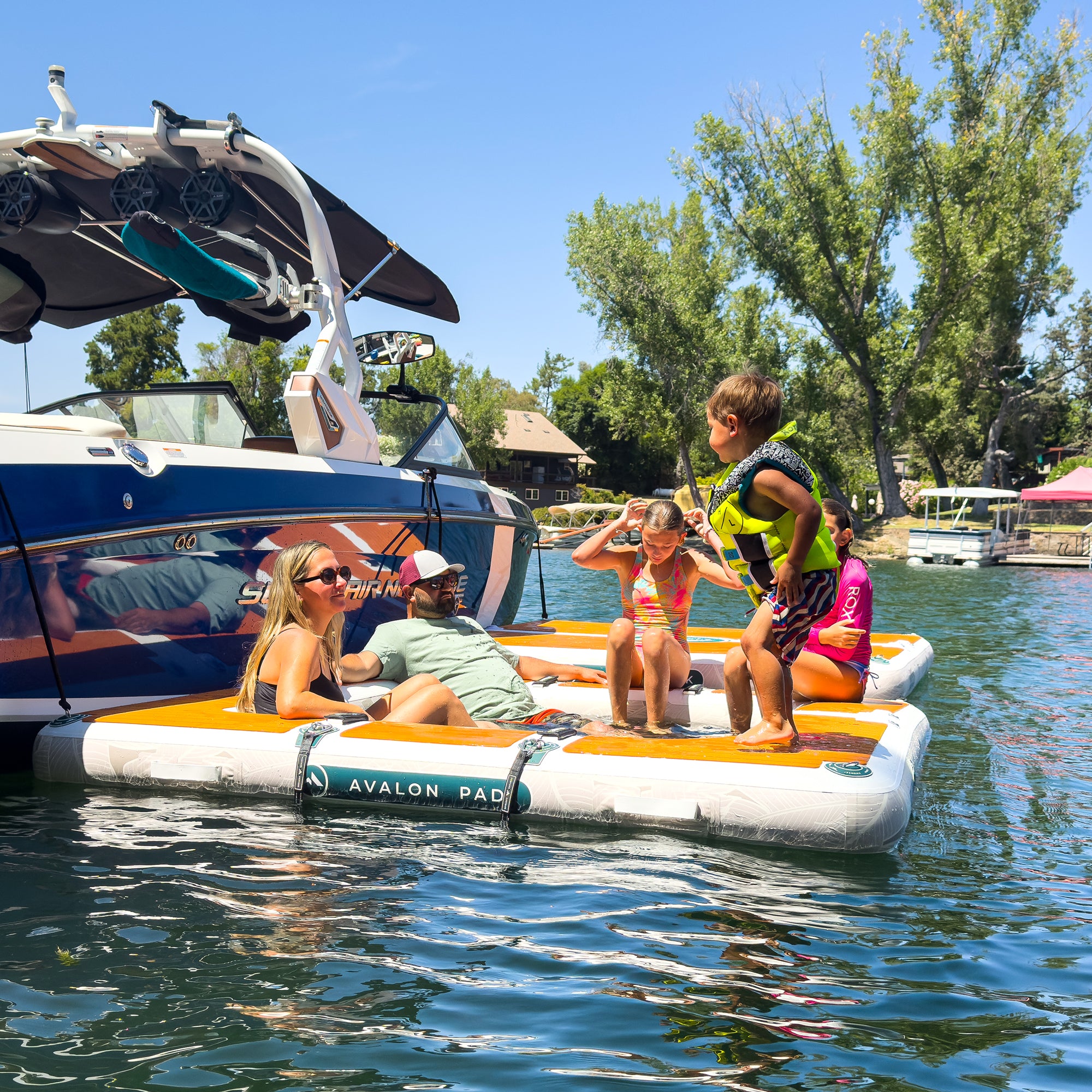 Further Customs 878 Avalon Pad Water Hammock Floating Swim Platform Lounge 778 Avalon Inflatable Dock popup pop up Deck Relax in Sun and Chill in Kid Family Friendly Boaters Tulloch Lake