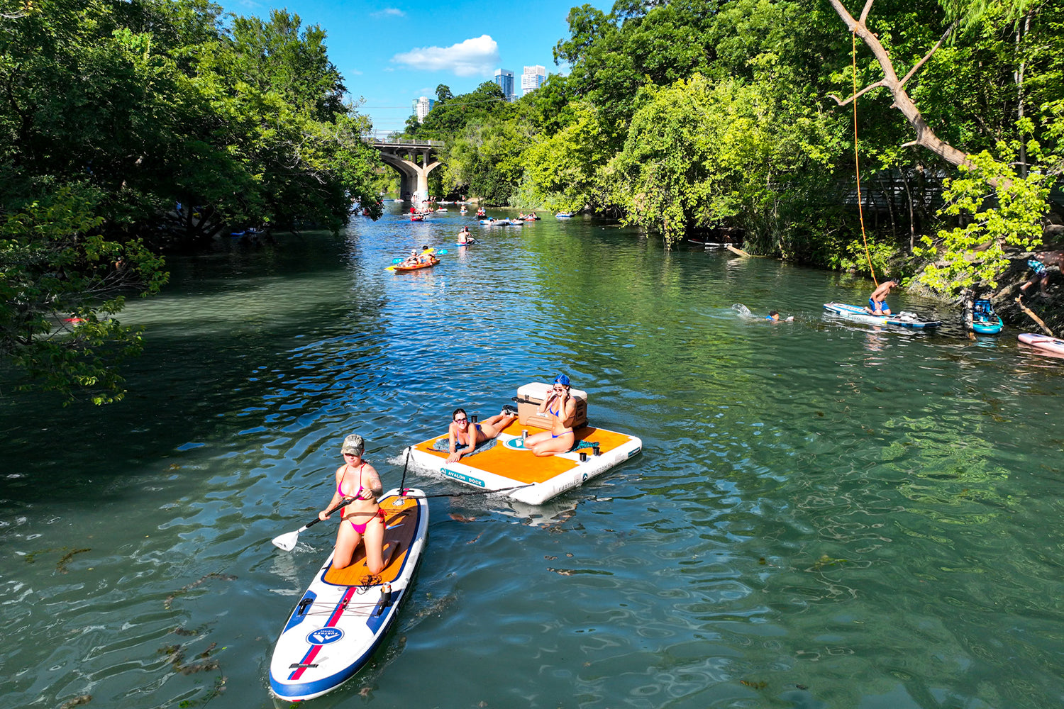 Further Customs 778 Avalon Inflatable Dock Swim Platform Swimstep PopUP Floatable Deck Freshwater Lake Swim Up PopUp Dock Hangout Floating Water Mat Austin Texas Barton Springs Ladybird Lake Towed with Paddleboard