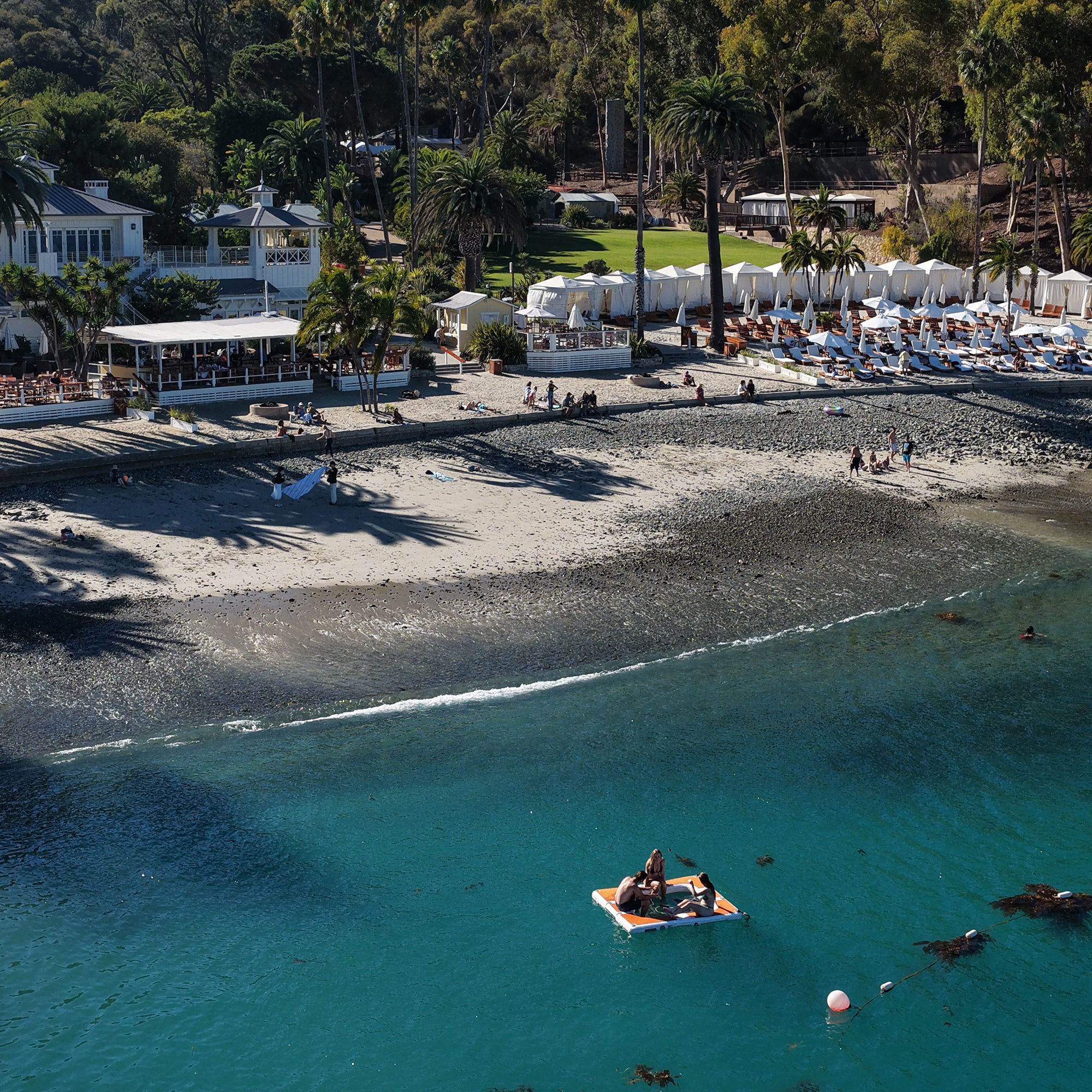 Further Customs Avalon Pad Inflatable Mesh Floating Water Hammock Catalina Island Descanso Beach Cabana Rentals Floaty Aqua pop up dock