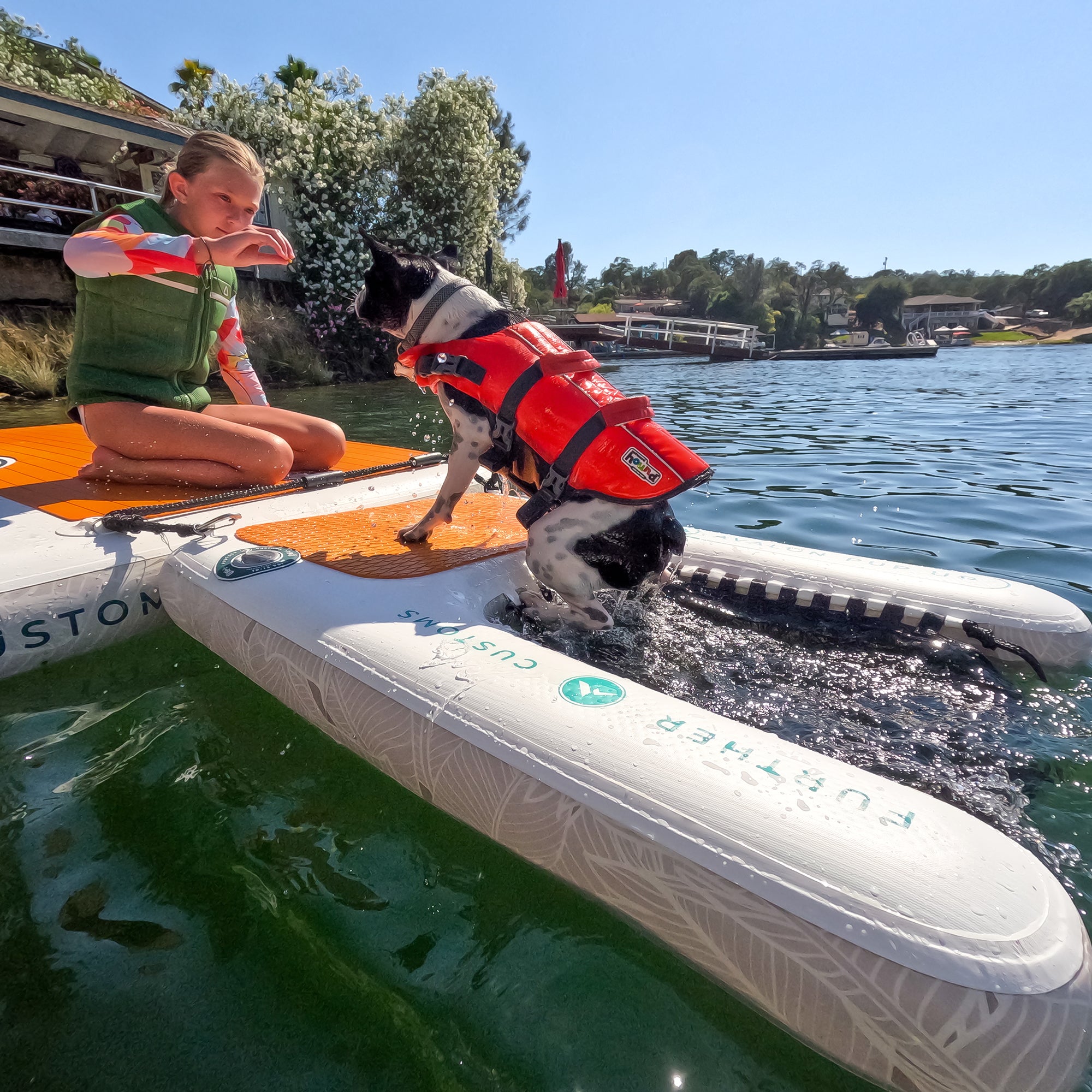Further Customs Pup Up Inflatable Floating Dog Dock Puppy Ramp Boat Help Pet Step Ladder Lake PVC Big Large Pop up Deck Doggy Water Float Safe