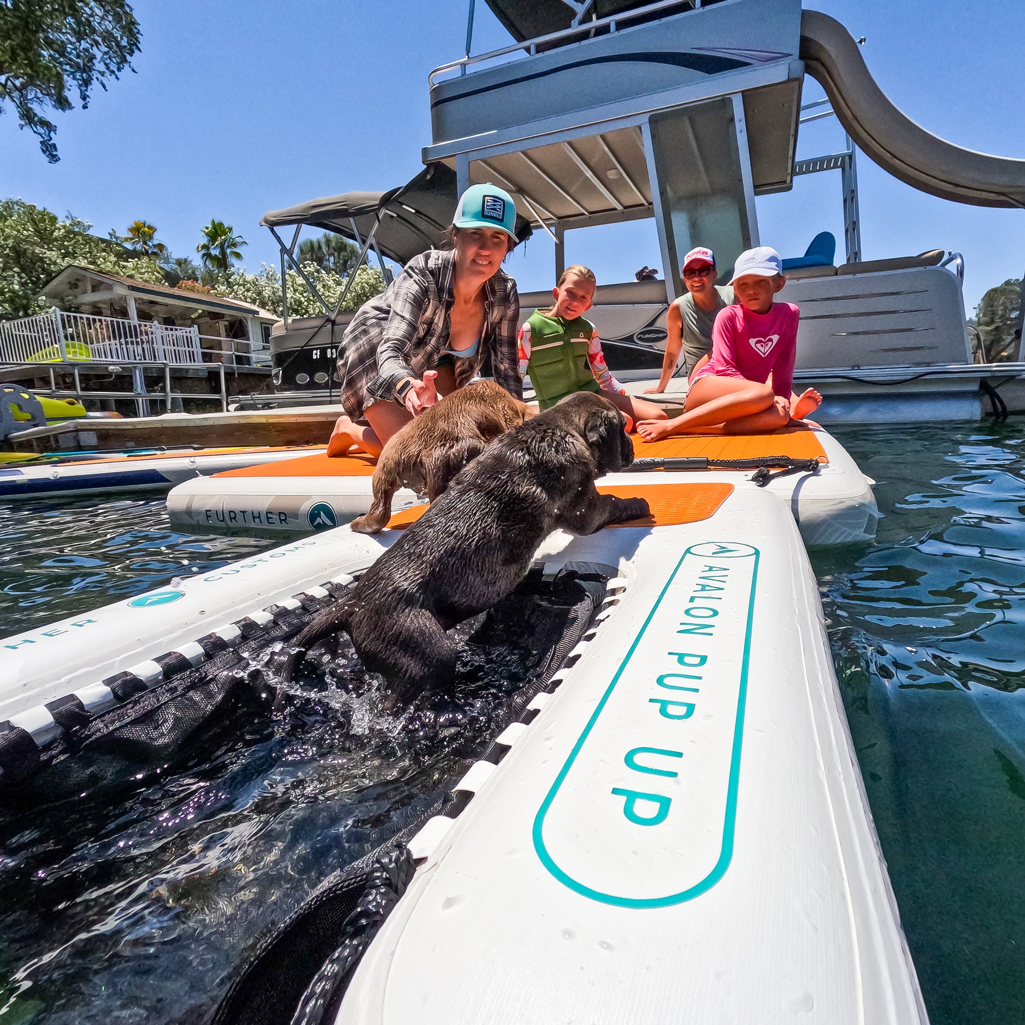 Further Customs Pup Up Inflatable Floating Dog Deck Puppy Ramp Boat Help Pet Step Ladder Lake PVC Big Large Doggy Water Float Safe