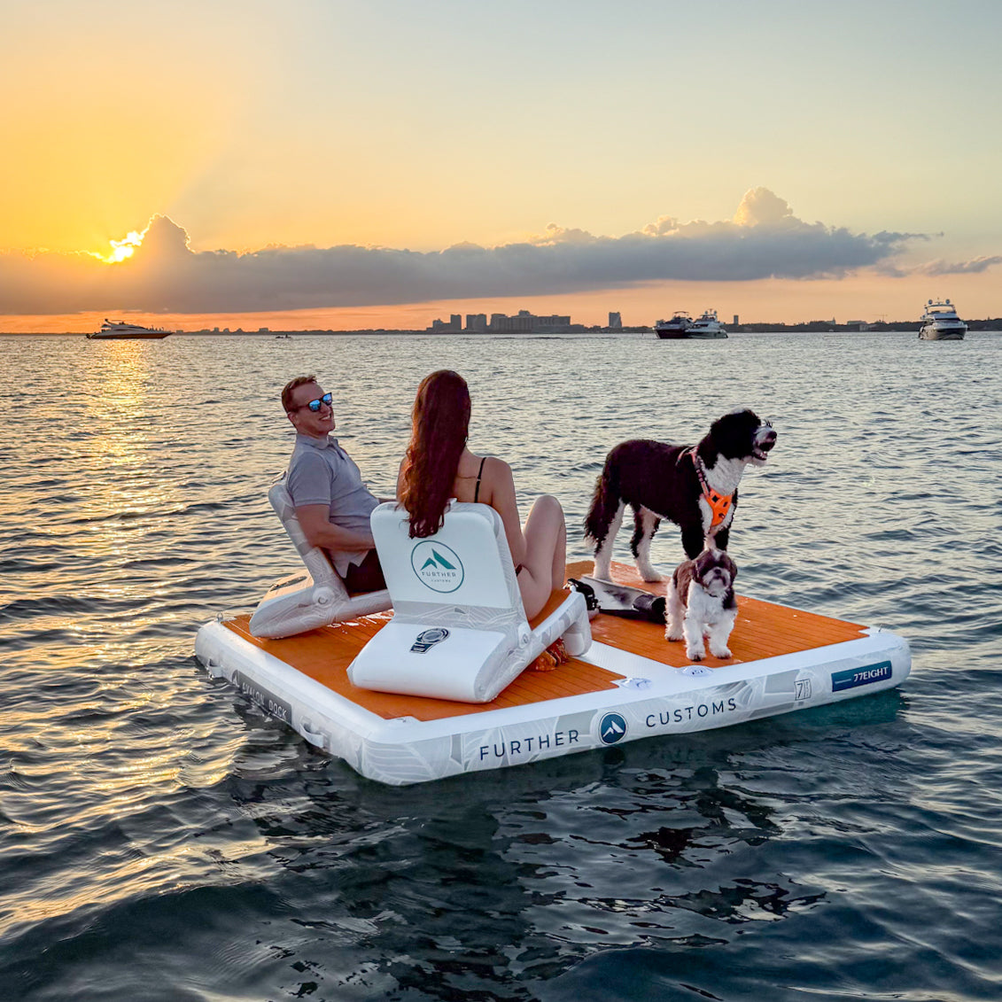 Further Customs 778 Avalon Dock Inflatable Yacht Swim Platform Floating Pop Up Deck Package Best Boat Swimstep and Skipper Seat Marine Chairs