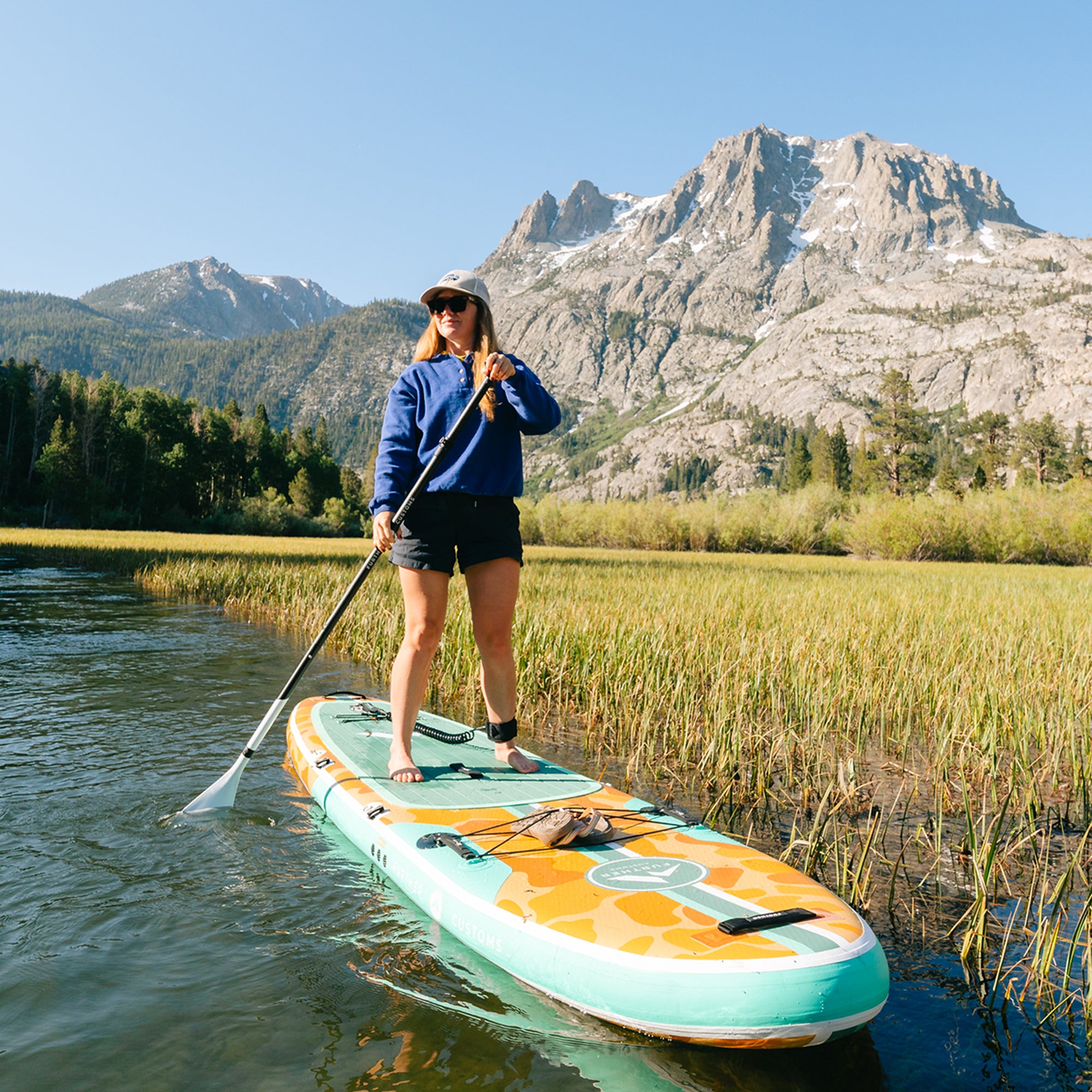 Further Customs Tamarack Sage Inflatable Paddleboard Kit SUP iSUP Welded Construction Woven Dropstitch Paddle Mammoth Lakes Sierra Nevada Mountains