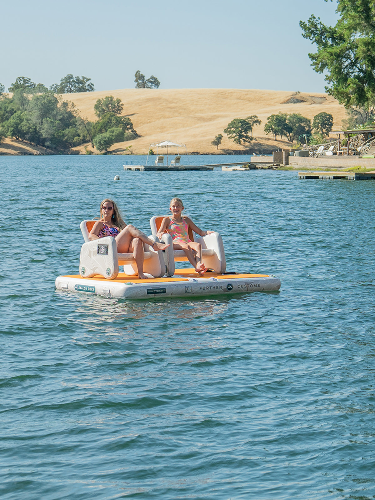 Further Customs 778 Avalon Dock Inflatable Swim Platform Floating Lounge Sun Popup Deck Water Sun Bathe Captains Chairs Lake Furniture