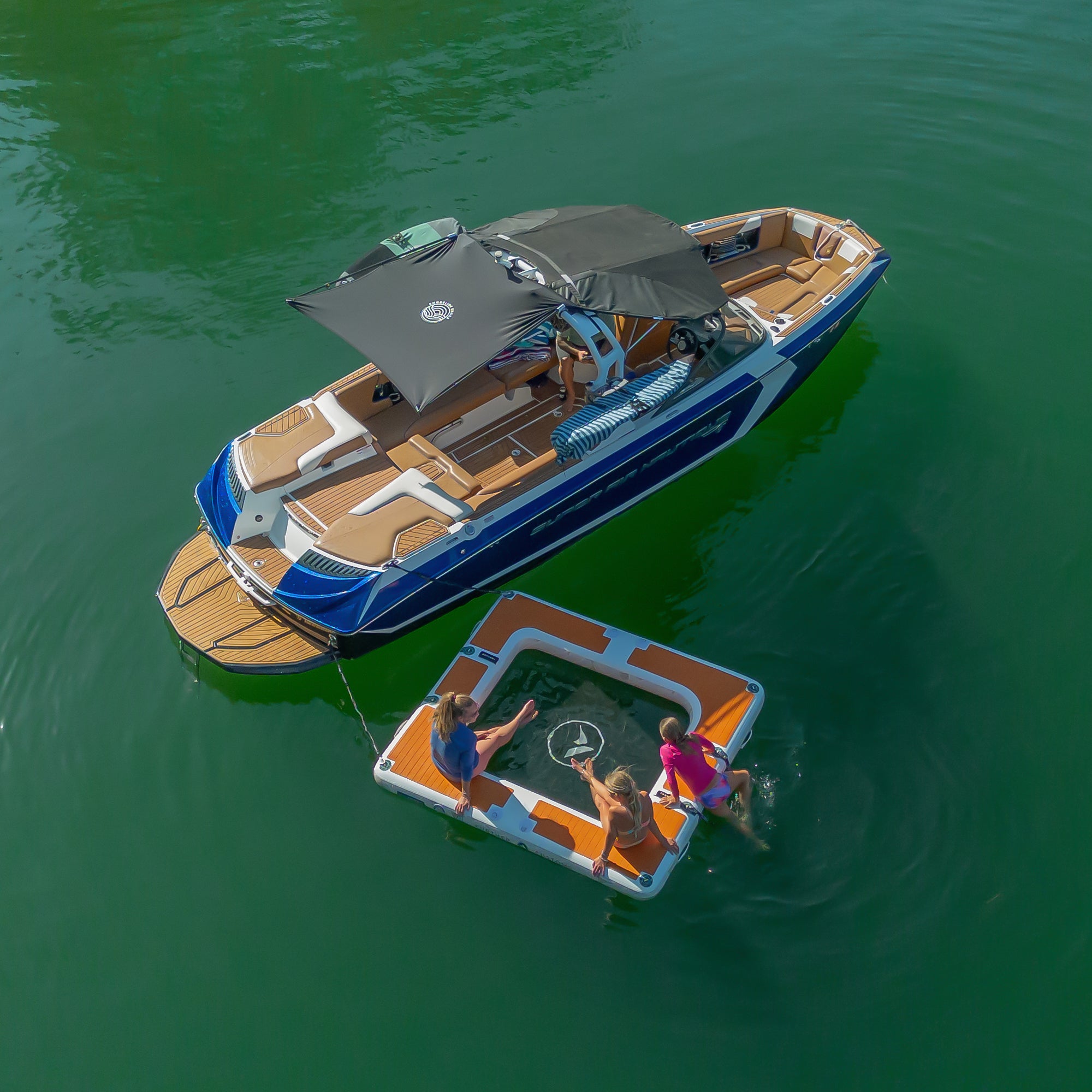 Further Customs Avalon Pad Inflatable Mesh Water Hammock Floating Deck Sunchill Hangout Lounge Aquadock dock Aqua Net Carabiner Rope Ladder Lake Nautique