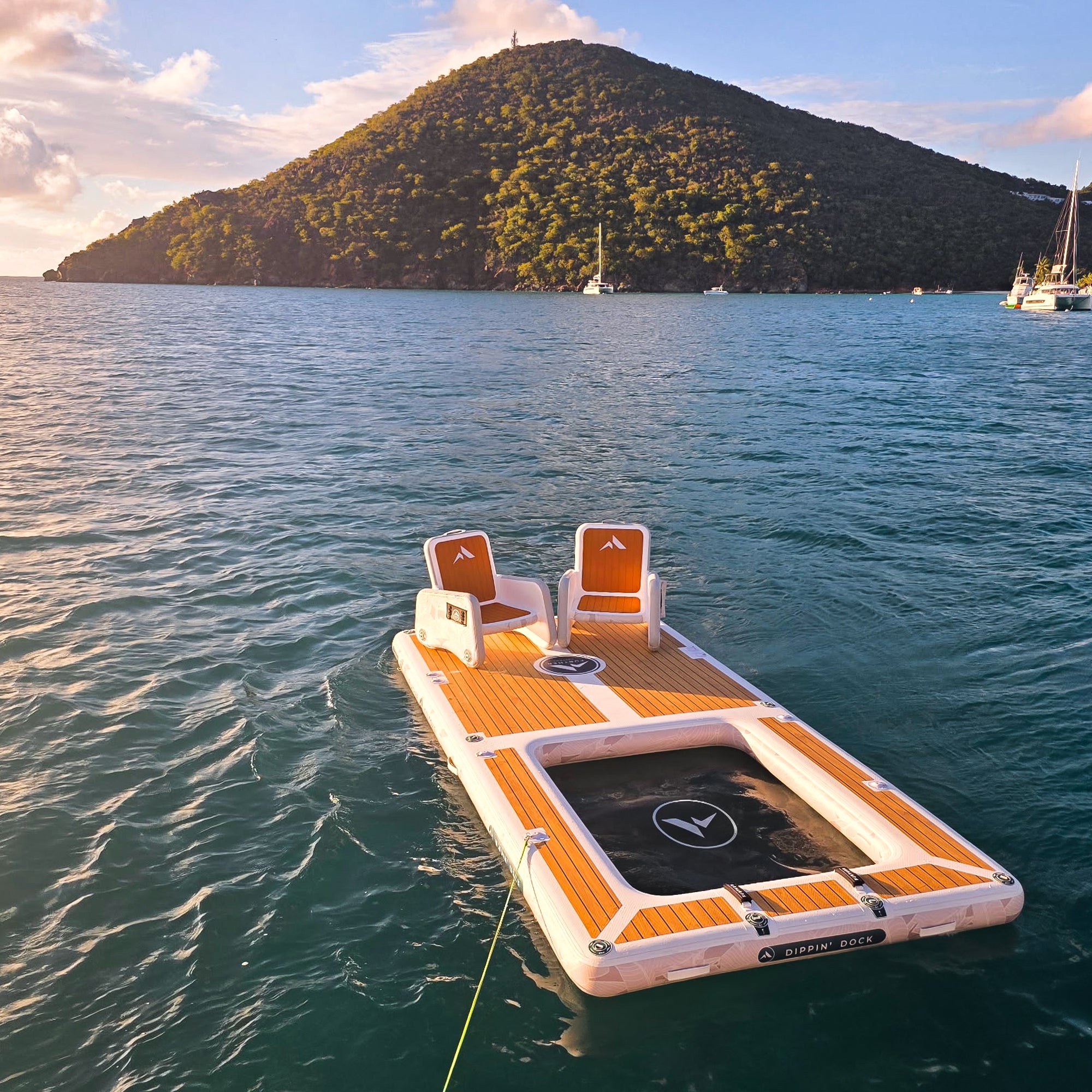 Further Customs Dippin DockWater Deck Mesh Inflatable Swim Hammock Platform British Virgin Island Net Aquanet  Aqua Dock Aquadock BVI Charters