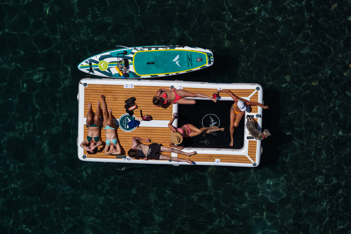 Further Customs Dippin Dock Inflatable Floating Mesh Hammock Inflatable Platform Combination pop aqua dock aquadock at Lake Tahoe Kings Landing