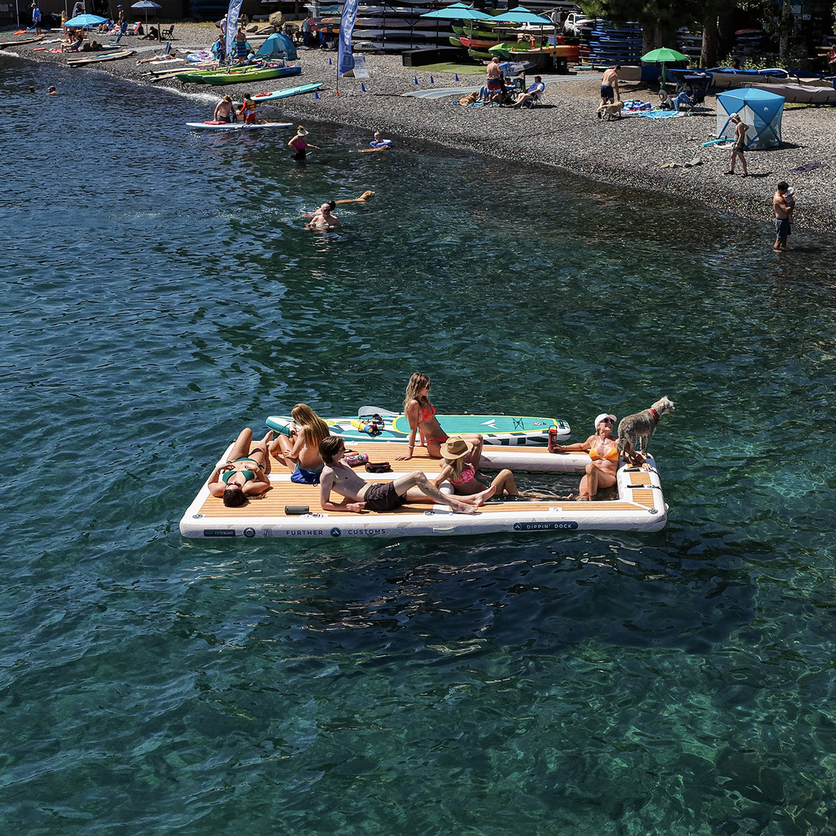 Further Customs Dippin Dock One Piece Swim Platform and Mesh Water Hammock Combo pop Aquadock Aqua Net Sun Chill Floating Island Hangout
