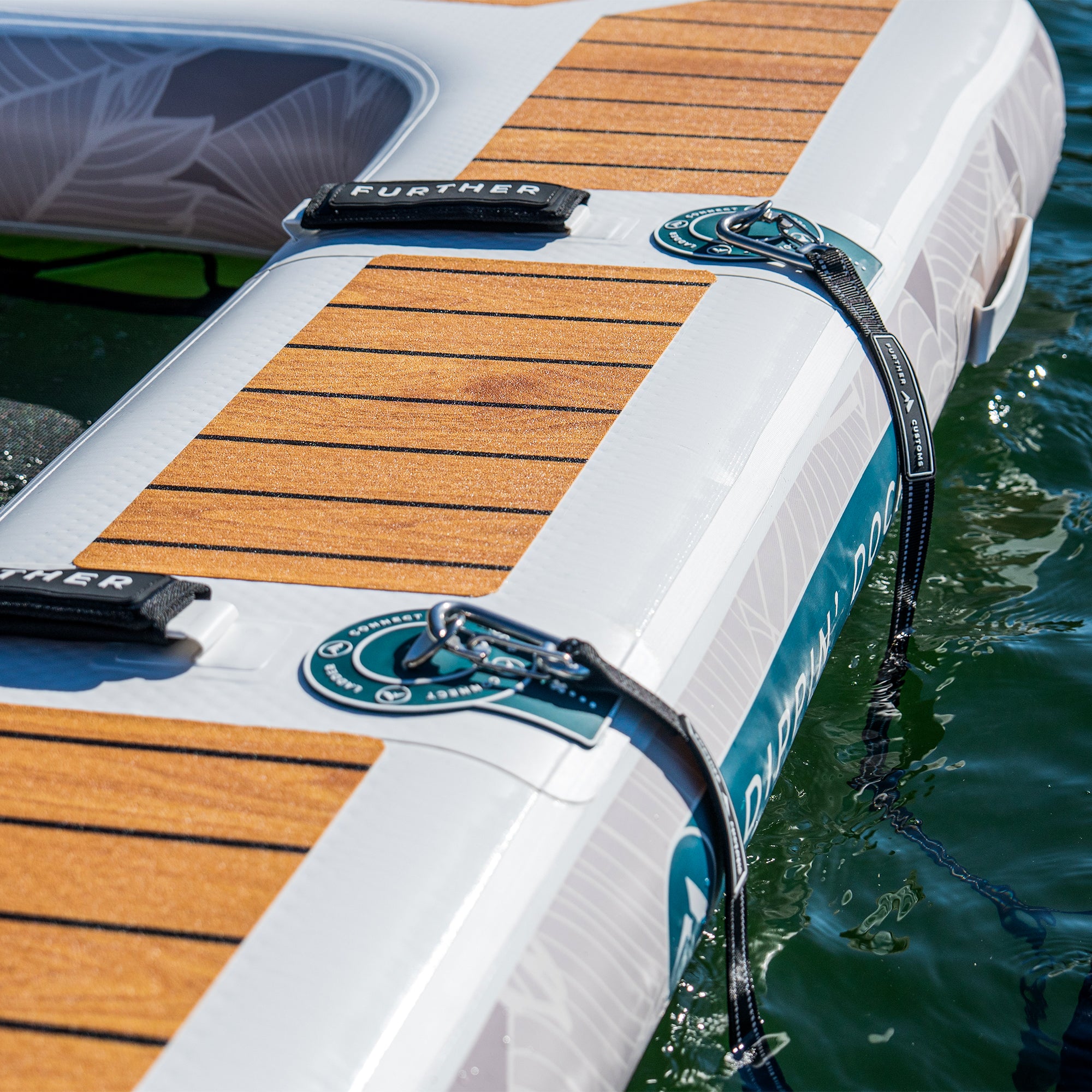 Further Customs Floating Mesh Water Hammock with Grab Handles and Rope Ladder for Easy Exit from Water