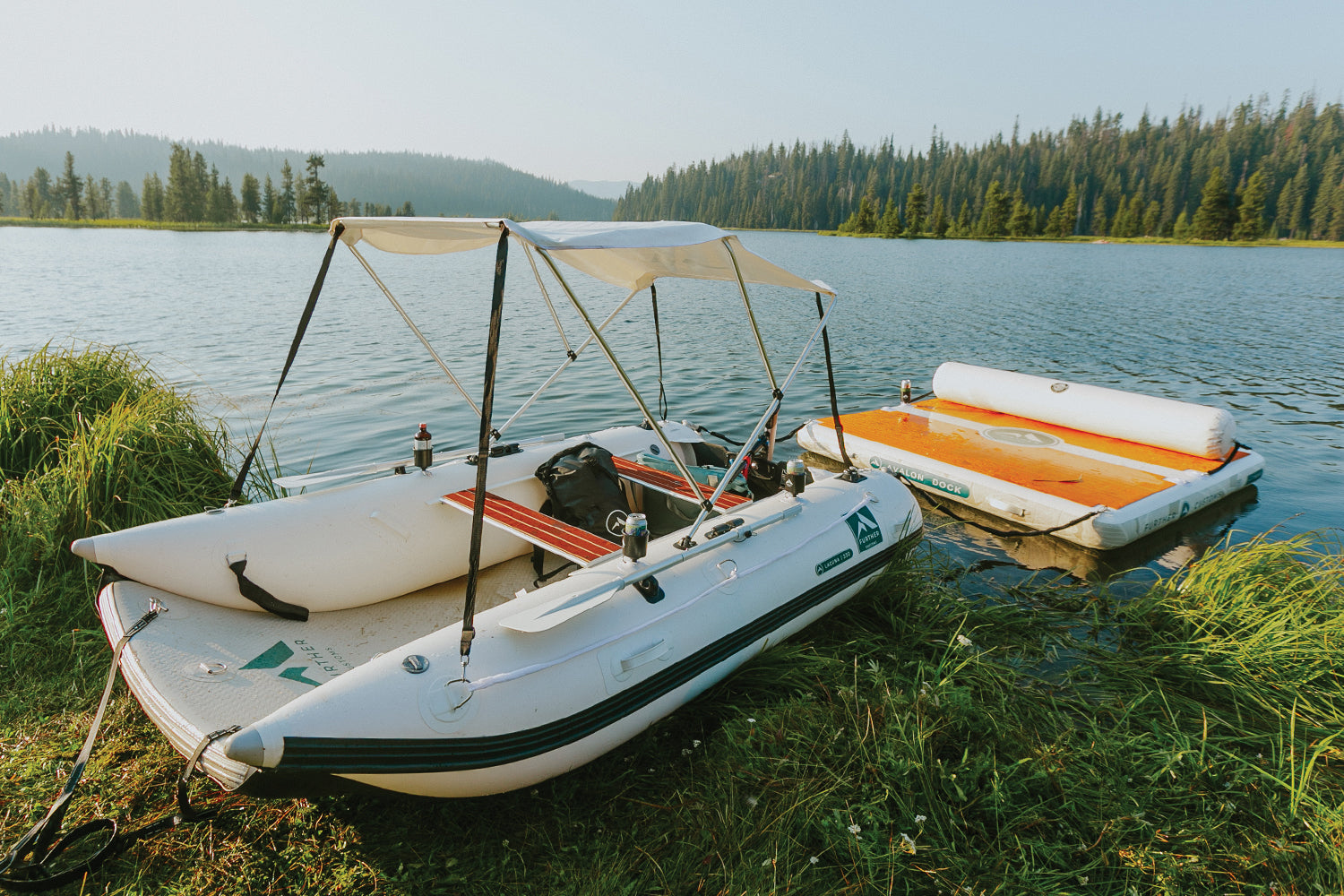 Further Customs Laguna 330 Inflatable Catamaran Kit Avalon Dock Swim Platform Best Packable Lightweight Dinghy for Lakes Travel Family and RV