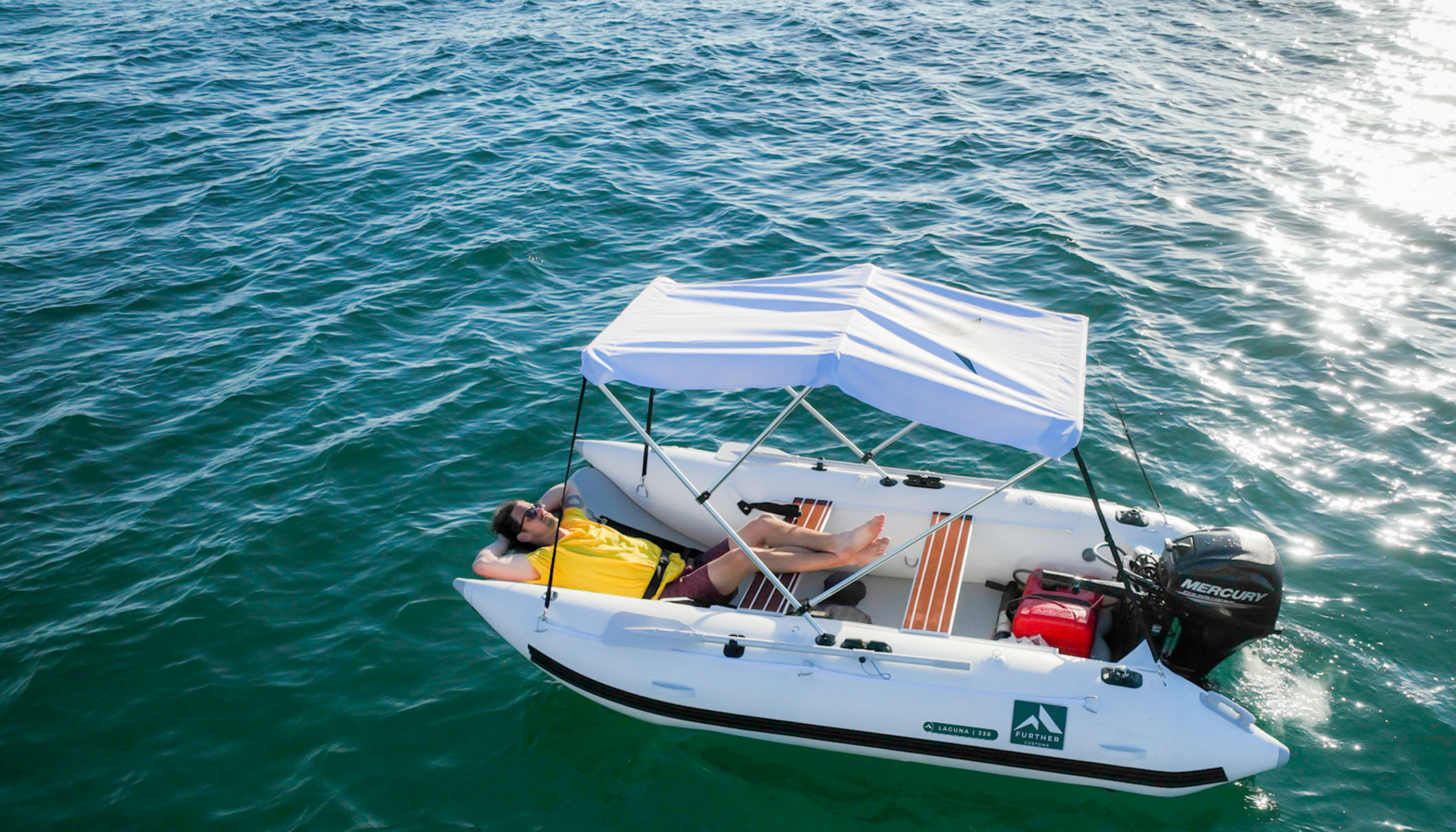 Further Customs Laguna 330 Inflatable Catamaran Kit Canopy Cover Tender Mercury 15hp Outboard Engine True Laguna Beach